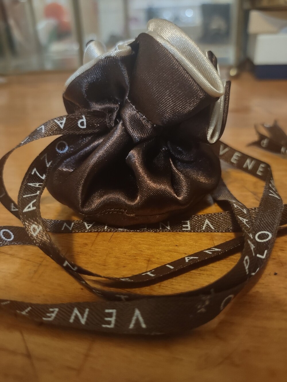 Venetian Palazzo Brown Satin Drawstring Pouch with Branded Ribbon